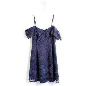 A Peach navy blue lace cocktail dress mini party short evening S Small floral